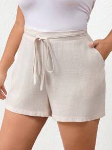 SHEIN Frenchy Plus Size Casual Solid Color  Shorts - Apricot - View 4