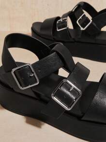 SHUZIA Women's Fashionable Black Platform Sandals With Wedge Heels - Black - View 4