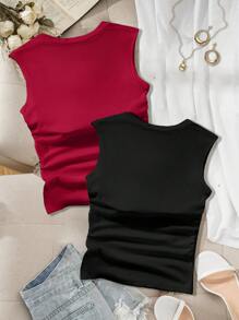 Comfortcana 2pcs Bra-Free Padded Slim Fit Sexy Women Tank Top, Built-In Bra - Multicolor - View 2