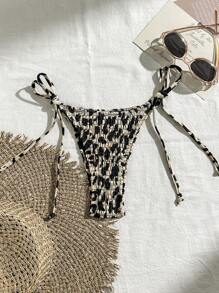 SHEIN Swim 女士度假用花紋收緊側扣比基尼下褲，性感巴西式覆蓋