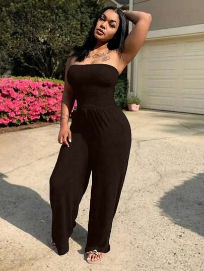 Women's Simple Solid Off Shoulder Jumpsuit For Daily Wear