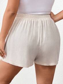 SHEIN Frenchy Plus Size Casual Solid Color  Shorts - Apricot - View 2