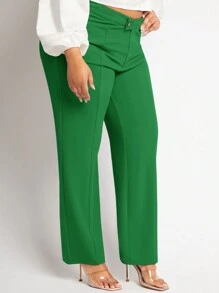 SHEIN SXY Plus Size Casual Business Solid Color Pants - Green - View 4