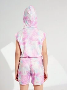 Tween Girl Tie-Dye Hoodie And Shorts Set For Summer Outfits - Multicolor - View 2