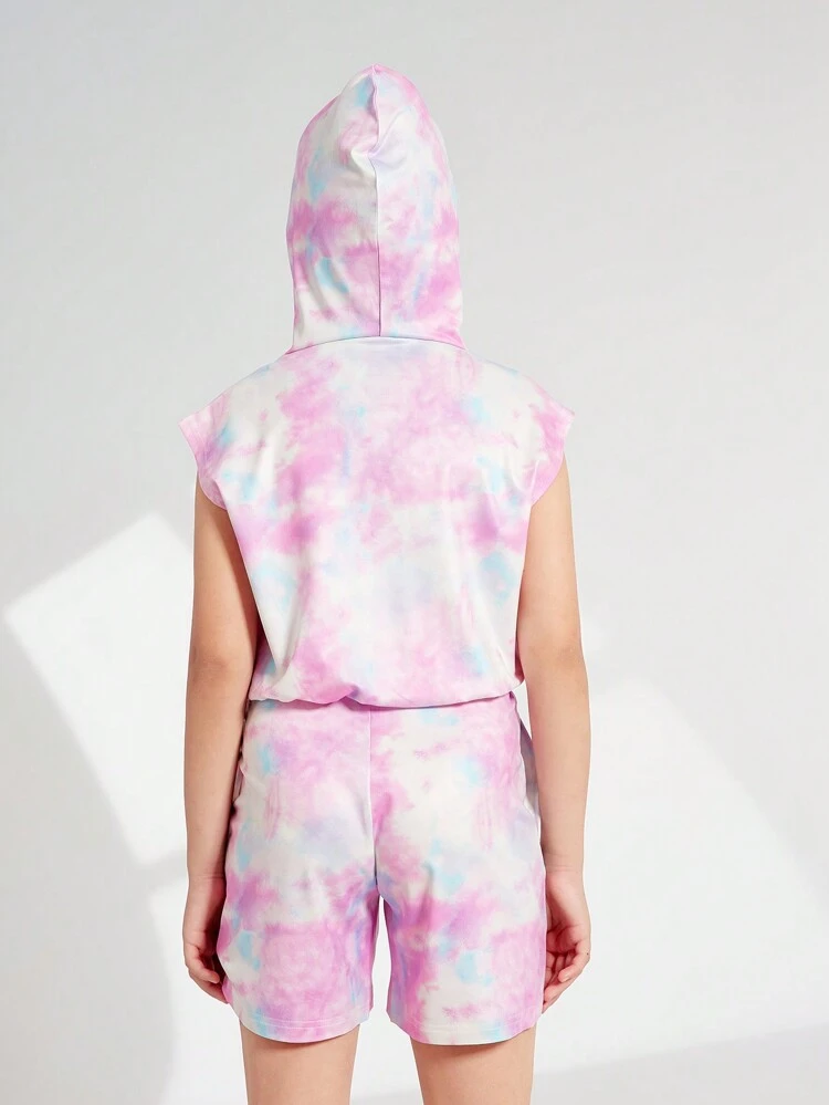 Tween Girl Tie-Dye Hoodie And Shorts Set For Summer Outfits