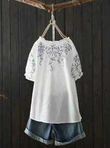 SHEIN LUNE Vacation & Leisure Destination Printed Short Sleeve Shirt - White - View 2