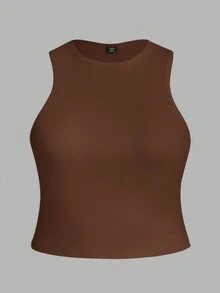 Slaydiva 2 piezas Camiseta de tirantes de unicolor para mujer de talla grande, adecuada para el verano - Multicolor - Ver 4