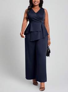 SHEIN Lady Plus Size Women's Fashionable Solid Sleeveless Top And Long Pants Two-Piece Set