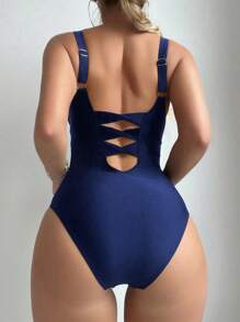 SHEIN Swim Mujeres elegante traje de baño de una pieza de unicolor con copas acolchadas con realce