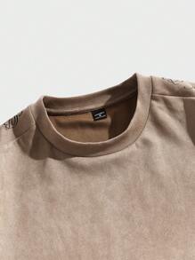 Manfinity VCAY Nam Da lộn In thư Ngắn tay Áo thun Và Bộ quần short , Mùa hè - Màu Khaki - Xem 4