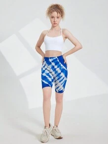 SHEIN Shorts deportivos de tiro alto para adolescentes con estampado tie-dye de verano