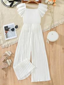 Teen Girl Spring/Summer Woven Pleated Jumpsuit - White - View 1