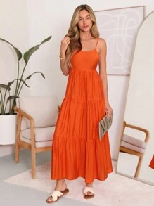 SHEIN LUNE Women's Summer Casual Long Strap Bowknot Dress Dress