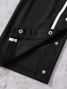 青少年運動休閒針織直筒束腰汗褲，配編織紋路 - 黑色 - 查看 4