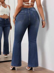 SHEIN ICON Plus Size Women Casual Slim Fit Flared Jeans