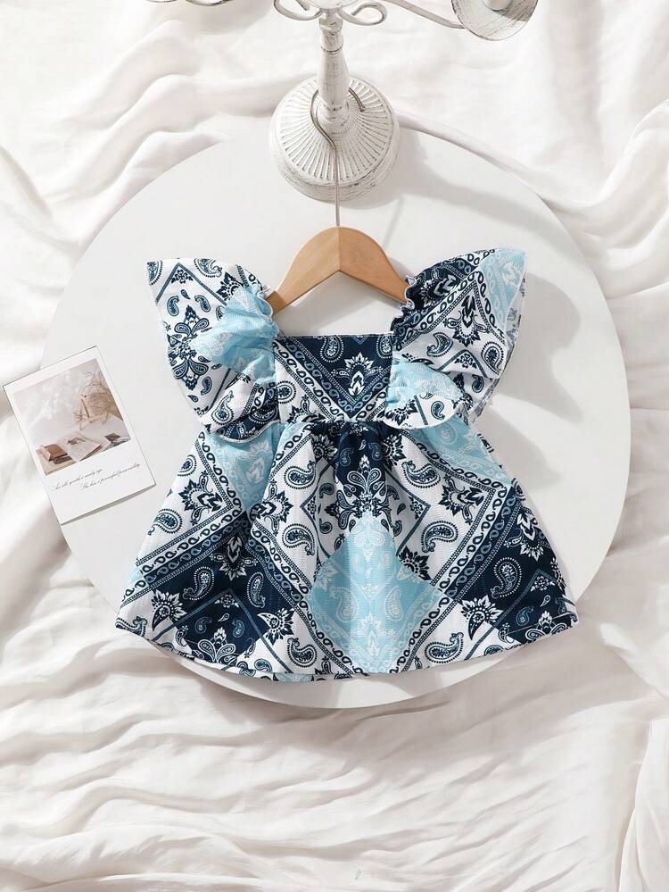 Baby Girl Casual Allover Print Short Sleeve Dress