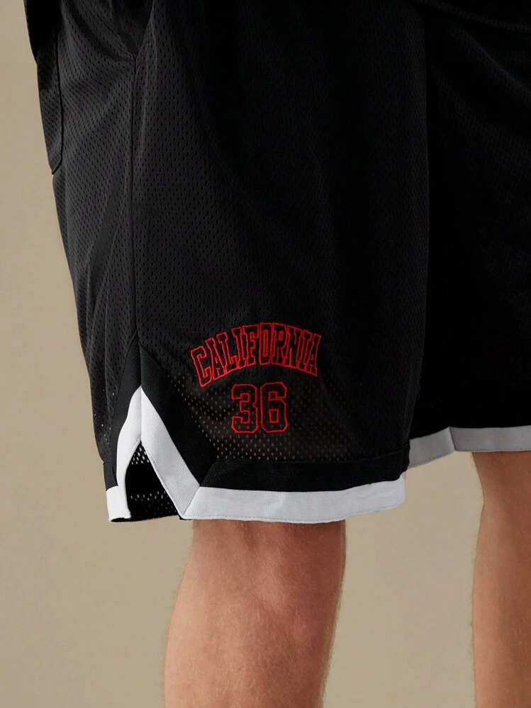 Manfinity VCAY Conjunto de Regata e Shorts com Bordado de Letra para Homens, De Volta às Aulas - Preto - Visão 3