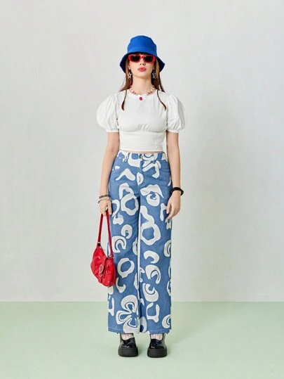 SHEINNeu Women's Abstract Pattern Casual Printed Trousers