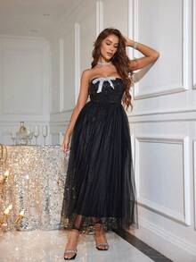 Sexy Strapless Prom Dress - Black - View 1