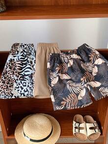 3 cái/bộ Áo thun ngắn tay hình cây & da báo cho bé trai thoáng khí và thoải mái với quần short, thích hợp cho mùa xuân và mùa hè - Nhiều màu - Xem 6