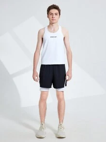 Teen Boy Summer Casual Letter Print Vest And Color Block Shorts Set, Sports Outfits - Black and White - View 3