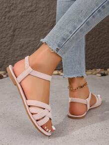 Giày sandal đế bằng quai chéo màu trơn kaki/hồng/beige thời trang dành cho nữ cỡ lớn, thích hợp cho trang phục thường ngày, đi nghỉ mát, đi biển và trang phục mùa hè. - Bụi hồng - Xem 4