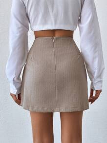 EURMUSE Women's Casual Striped Wrapped Pleated Skirt, Summer - Beige - View 2