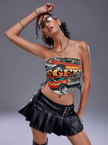 Hendraartwork Artist Y2K Leisure Printed Crop Top With Slim Fit And Open Back Design For Women, For Summer, Holiday, Vacation, Going Out, Festival, Ibiza Fits, Western Wear - Multicolor - View 5