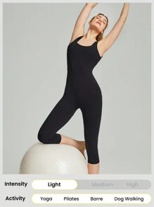 GLOWMODE 17" FeatherFit™ Tummy Control U-Back Gym Sports Jumpsuit Light Support Yoga Pilates Studio Gym Daily - Black - View 6