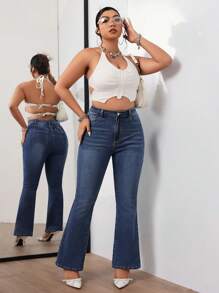 SHEIN ICON Plus Size Women Casual Slim Fit Flared Jeans