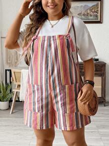 SHEIN LUNE Quần yếm sọc cầu vồng dệt nhiều màu thời trang dành cho nữ Plus Size - Nhiều màu - Xem 5