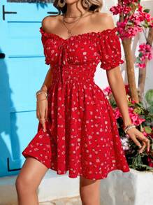 Vivid Eden Rochie de plajă cu talie înaltă, cu umeri de vacanță, cu volane, pentru femei, vară
