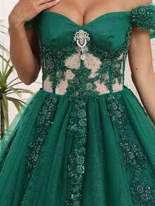 Quinceanera Dresses Long Ball Gown Plus Size Off Shoulder Sweet 15 Formal Prom Dress - Dark Green - View 7