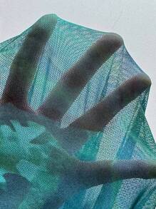 Chiquease 女士夏季扎染印花单肩优雅连衣裙，腰部褶皱长款女士服装 - 綠色 - 查看 7