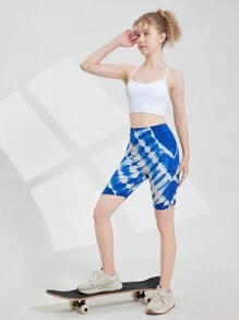 SHEIN Shorts deportivos de tiro alto para adolescentes con estampado tie-dye de verano