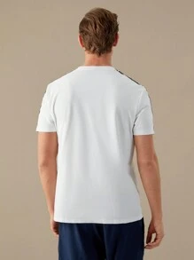 Manfinity RebelGame 男士 T 恤圆领短袖简约休闲夏季，返校 - 白色 - 查看 3