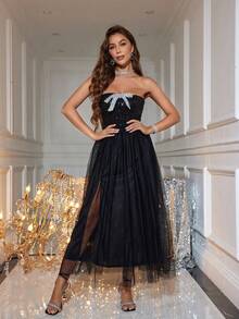 Sexy Strapless Prom Dress - Black - View 6