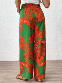 SHEIN Schwangere Frauen verstellbare Taille weite Bein Tropenpflanze bedruckte locker Hose für Schwangerschaft - Orange - Übersicht 2
