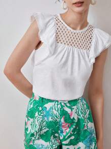 MOTF PREMIUM LACE YOKE RUFFLE ARMHOLE TEE - White - View 9