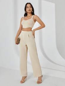 SHEIN Dames set met effen cami-top en broek met wijde pijpen