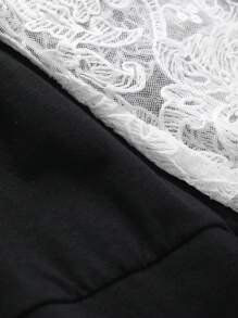FRIFUL Designer 女士宽松V领撞色灯笼袖荷叶边连衣裙，春秋季吊带裙，休闲女式长袖连衣裙 - 黑色 - 查看 7