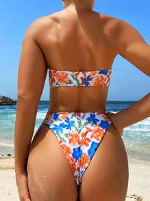 Swim Lushoire Conjunto de bikini sexy con estampado floral y escote halter para mujer en verano
