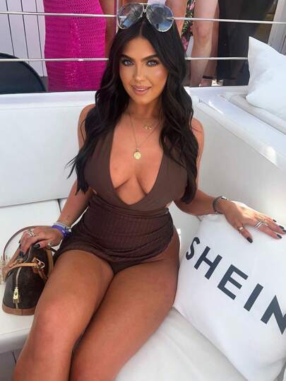 Swim SXY Summer Beach Women's Cross Back Deep V-Neck High Cut One Piece Swimsuit