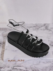 SHUZIA Ladies' Color Block Wedge Heel Espadrilles With Straps - Black - View 2