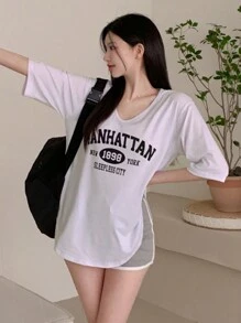 DAZY 女式字母印花T恤、图案T恤 - 白色 - 查看 4