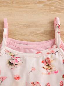 SHEIN 年輕女孩4件套可愛甜美的仙女圖案背心和短褲家居睡衣組，夏季款 - 彩色 - 查看 3