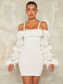 L'Amorae VESTIDO DE CAMI CON DETALLE DE VOLANTES EN LOS HOMBROS DESCUBIERTOS - Blanco - Ver 6