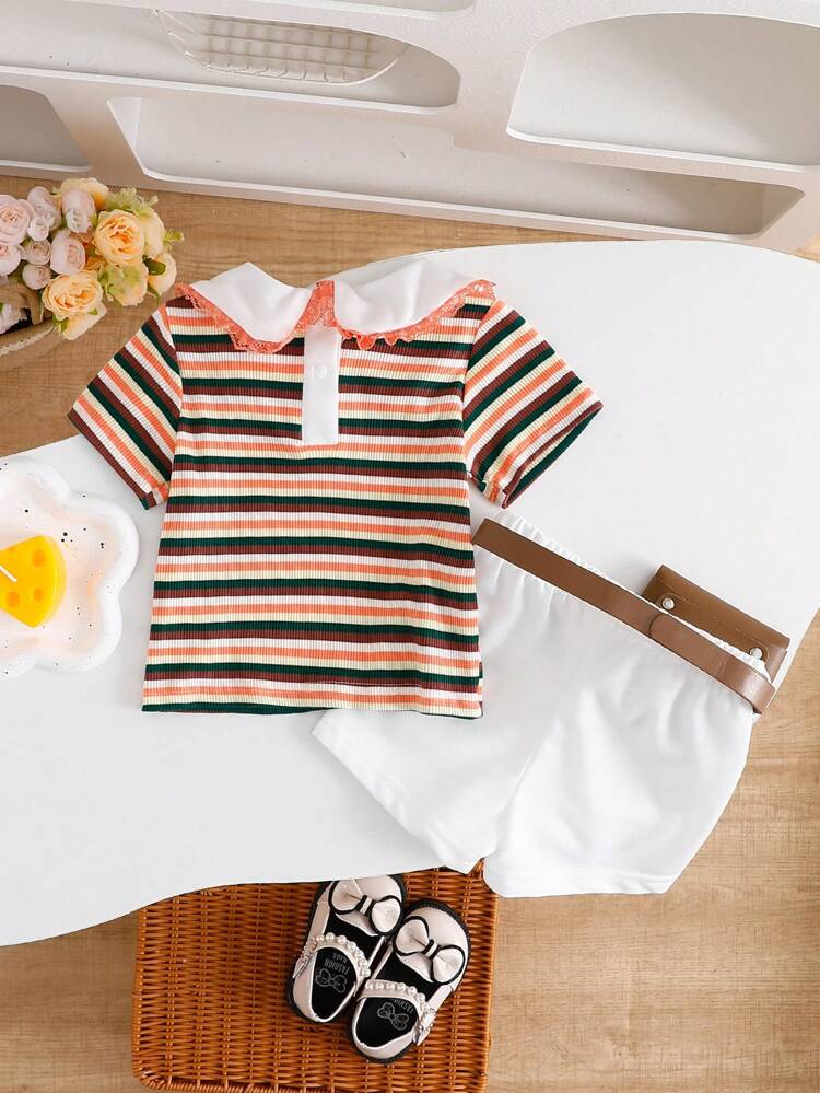 Baby Girl Colorful Casual Top With Lace Pocket Design, Fashionable And For Spring/Summer Outfits