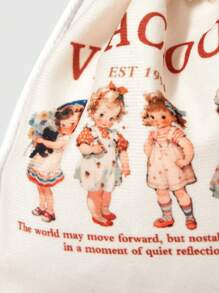 ROMWE Kawaii Portable Cartoon Retro Screenshot Girl Large Capacity Drawstring Cosmetic Bag Coin Purse 442464