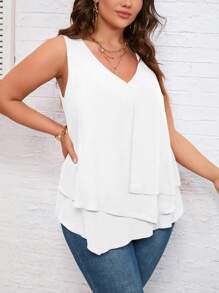 SHEIN Clasi Áo sơ mi không tay màu trơn cơ bản Plus Size dành cho nữ - trắng - Xem 6